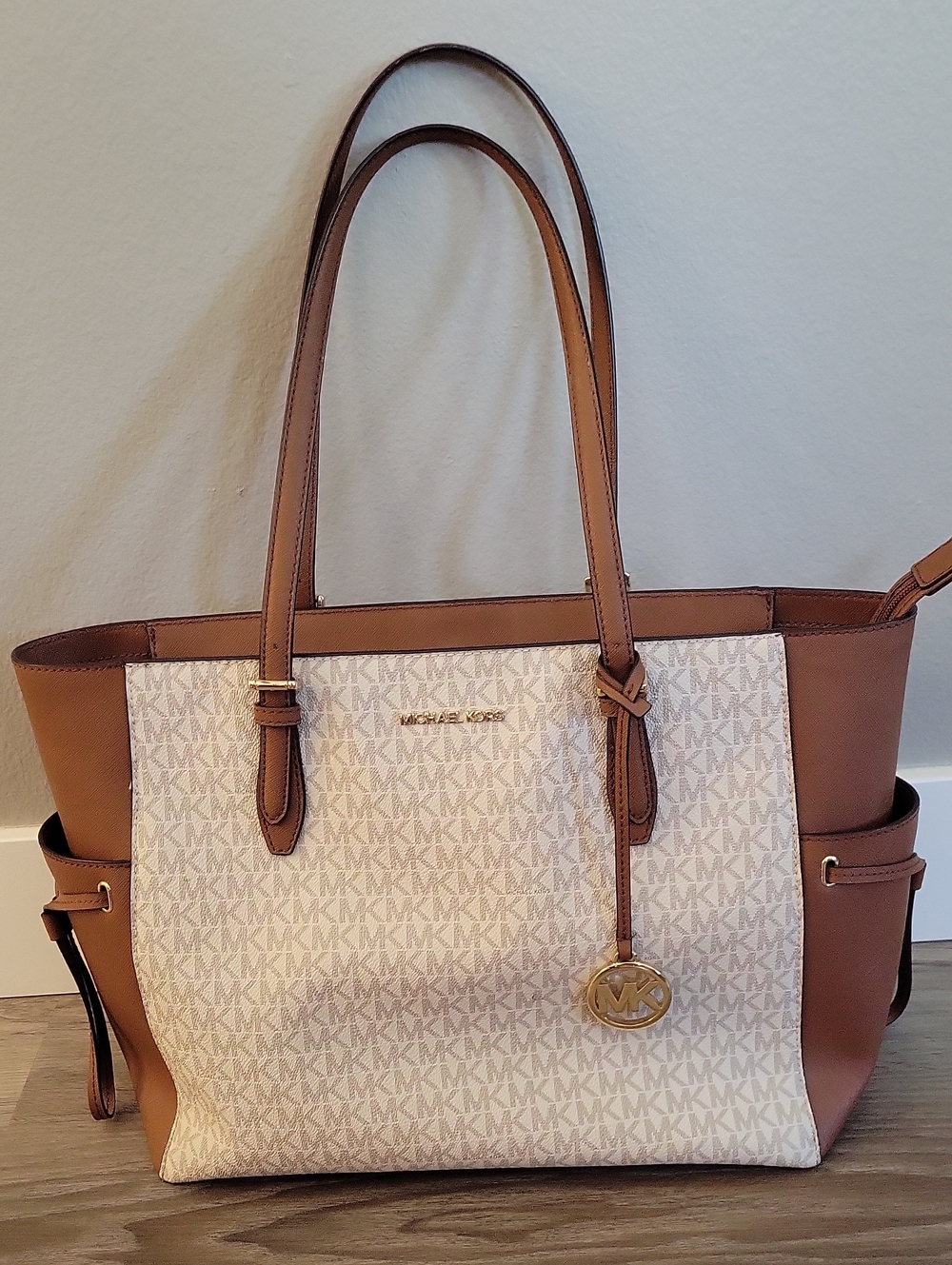Michael Kors Jet Set Tan and Beige  Logo Travel Tote
